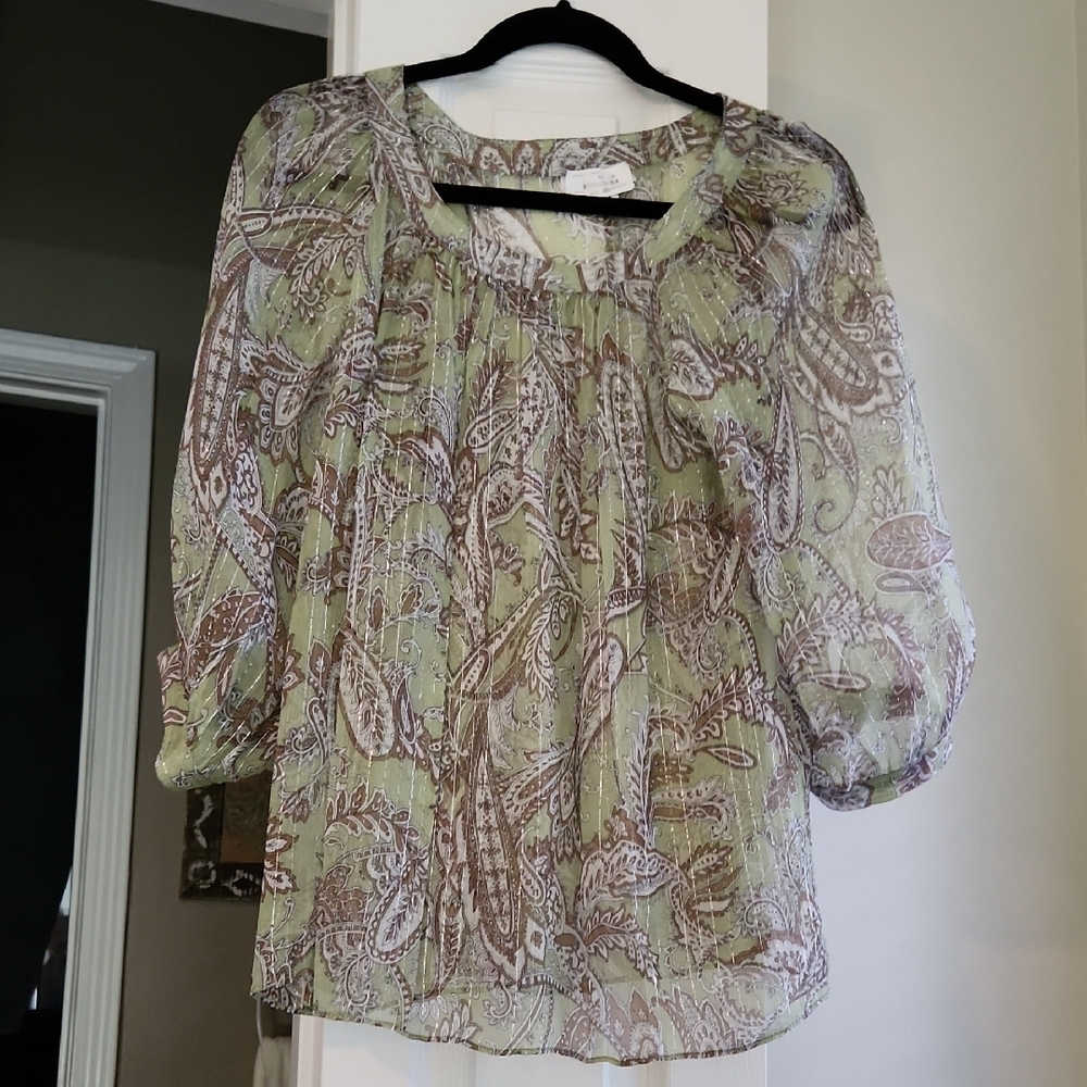 Andre Oliver Green  and Tan  Blouse